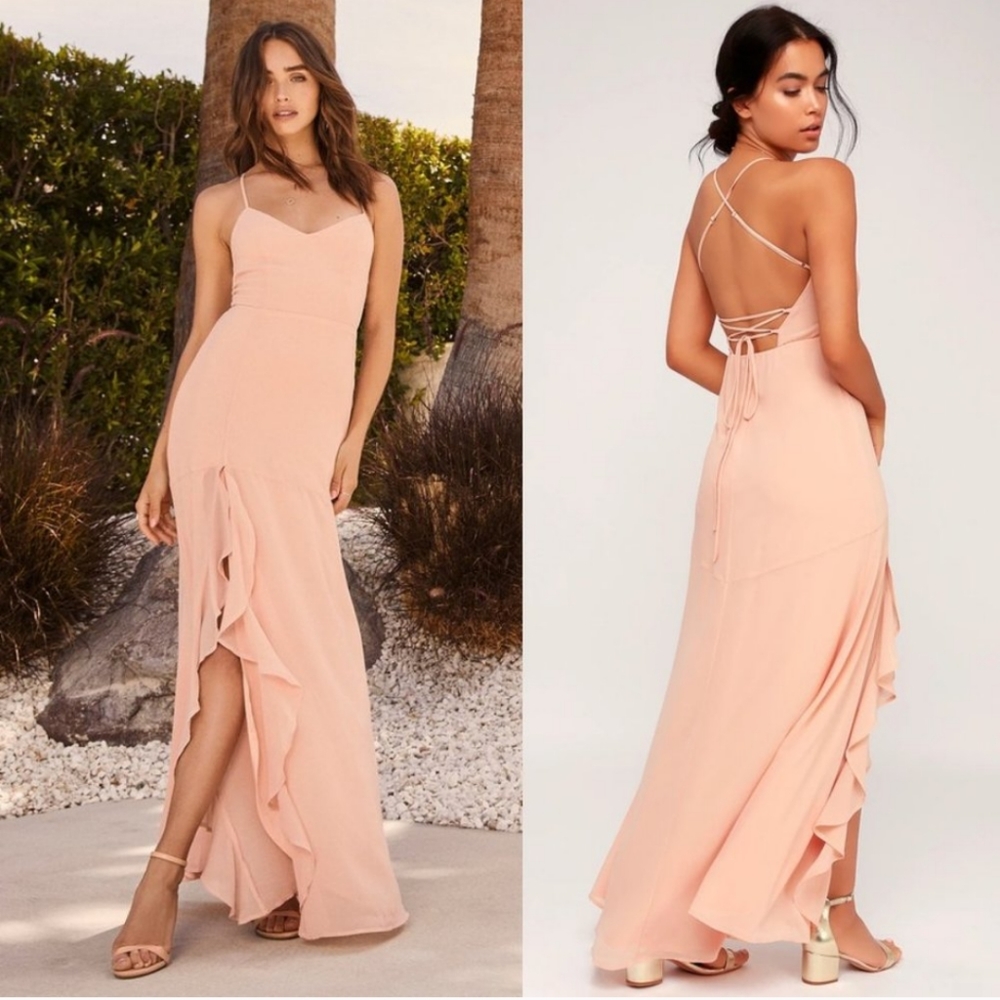 Lulus Luxurious Love Blush Pink Lace-up Maxi Dress